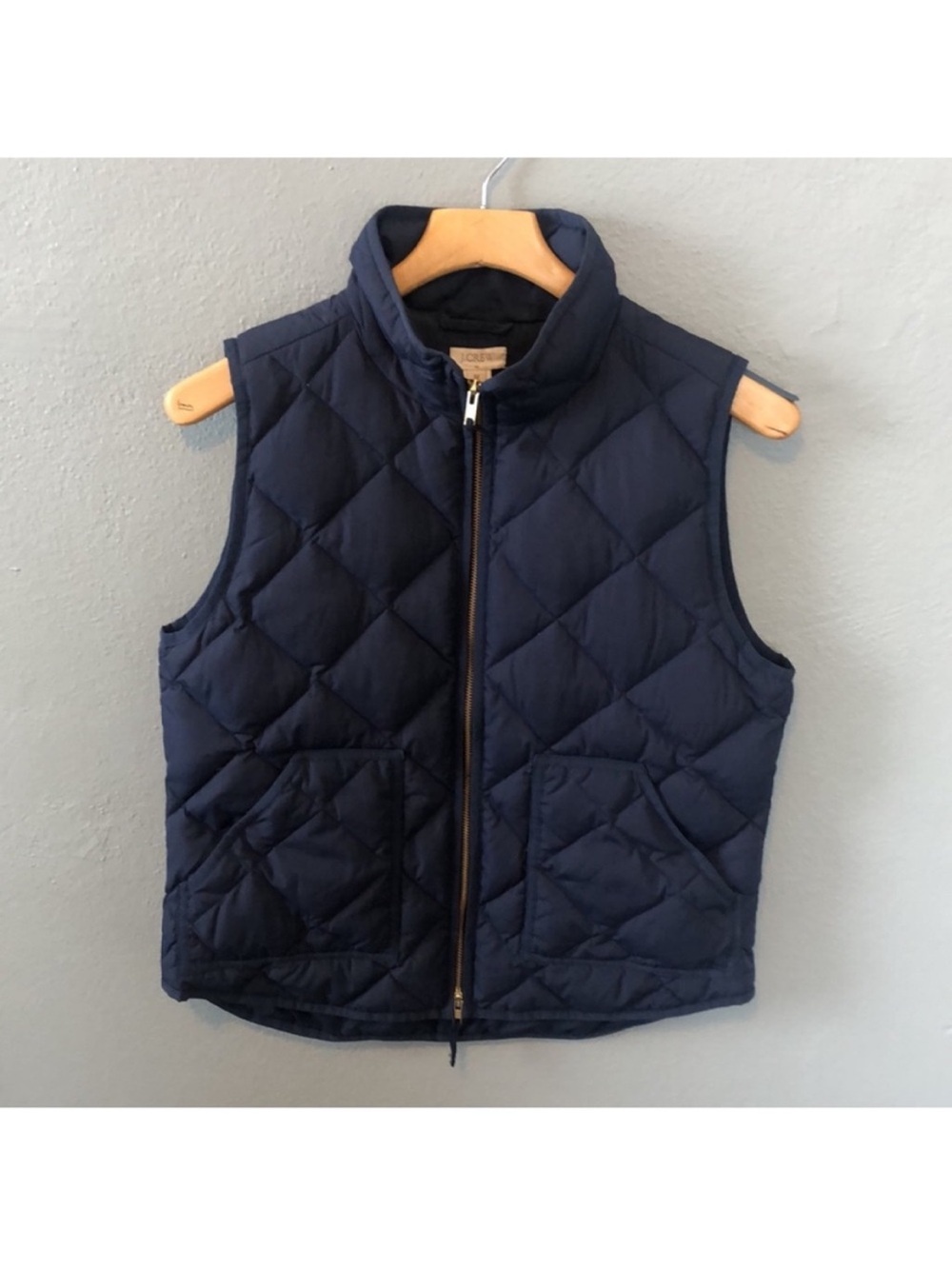 J. Crew Factory Navy Quilted Puffer Vest With Pockets Medium EUC